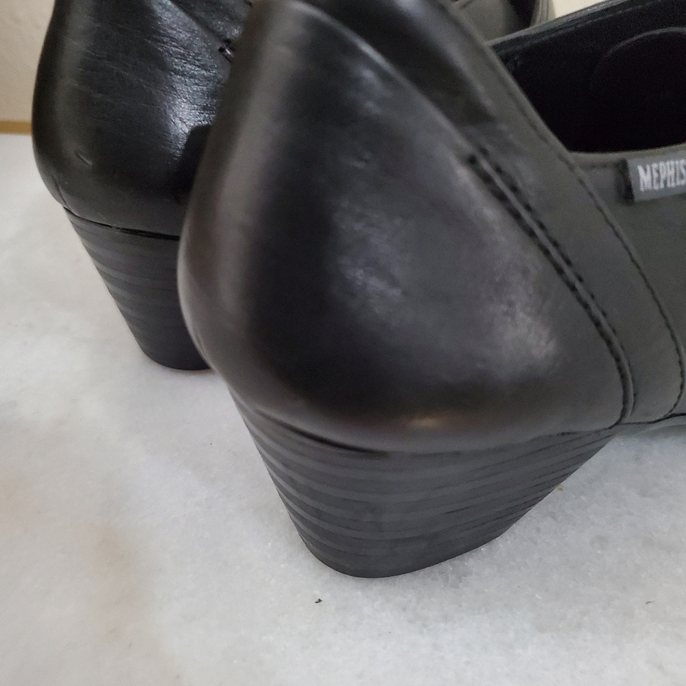 Mephisto Black Leather Round Toe Chunky Heel Velcro Strap Women's Shoe 5 1/2   8 - Picture 7 of 15